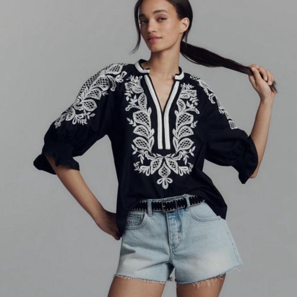Anthropologie Tops - Black & white embroidered blouse #embroideredtop